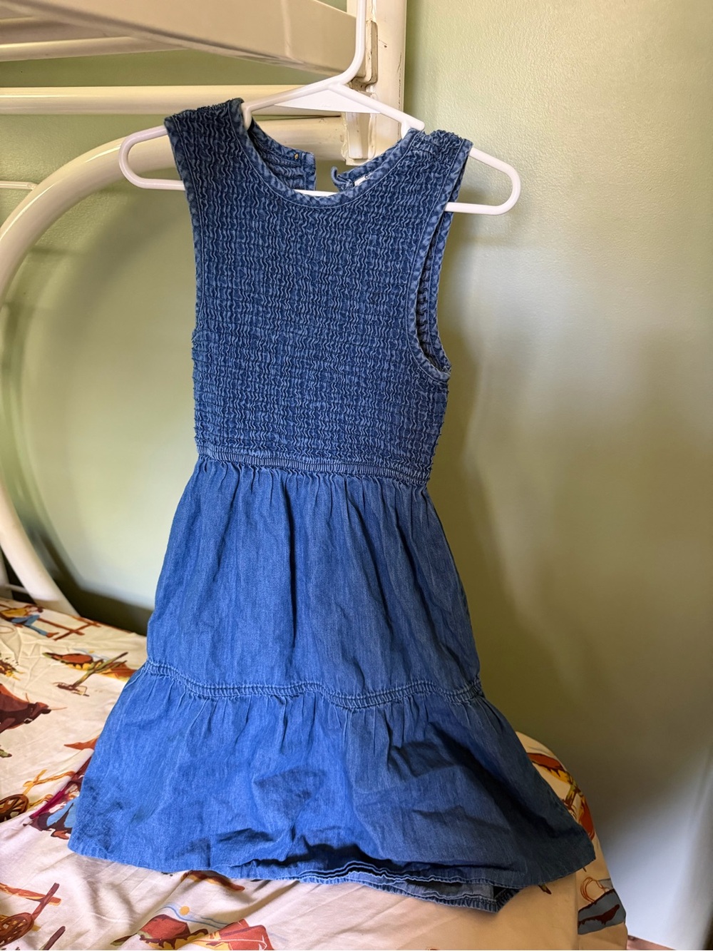 Smocked Sleeveless Denim Dress for Girls - Blue